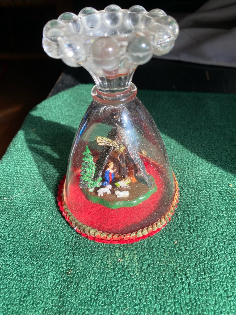 Glass Bell Dome Nativity Ornament with Red Base